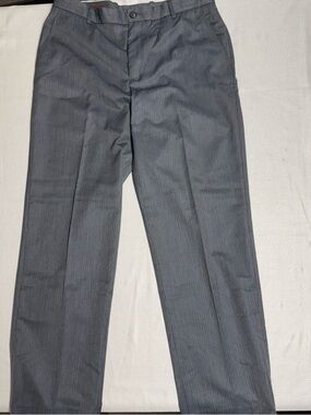 Perry Ellis Gray Pinstriped Fedora with Brown Trim